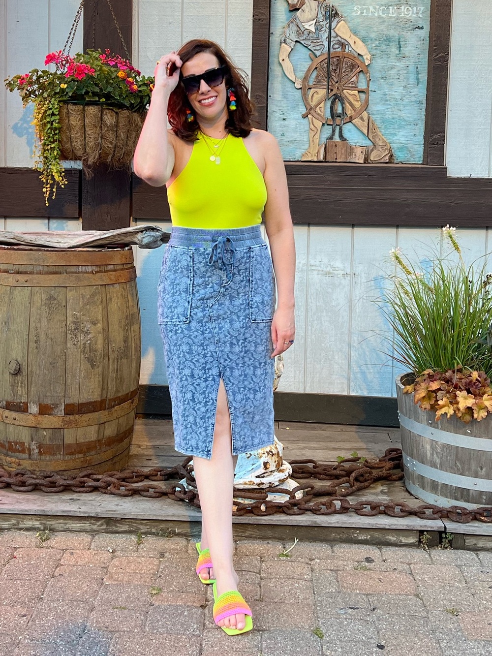 Wash Lab Blue Floral Print Skirt